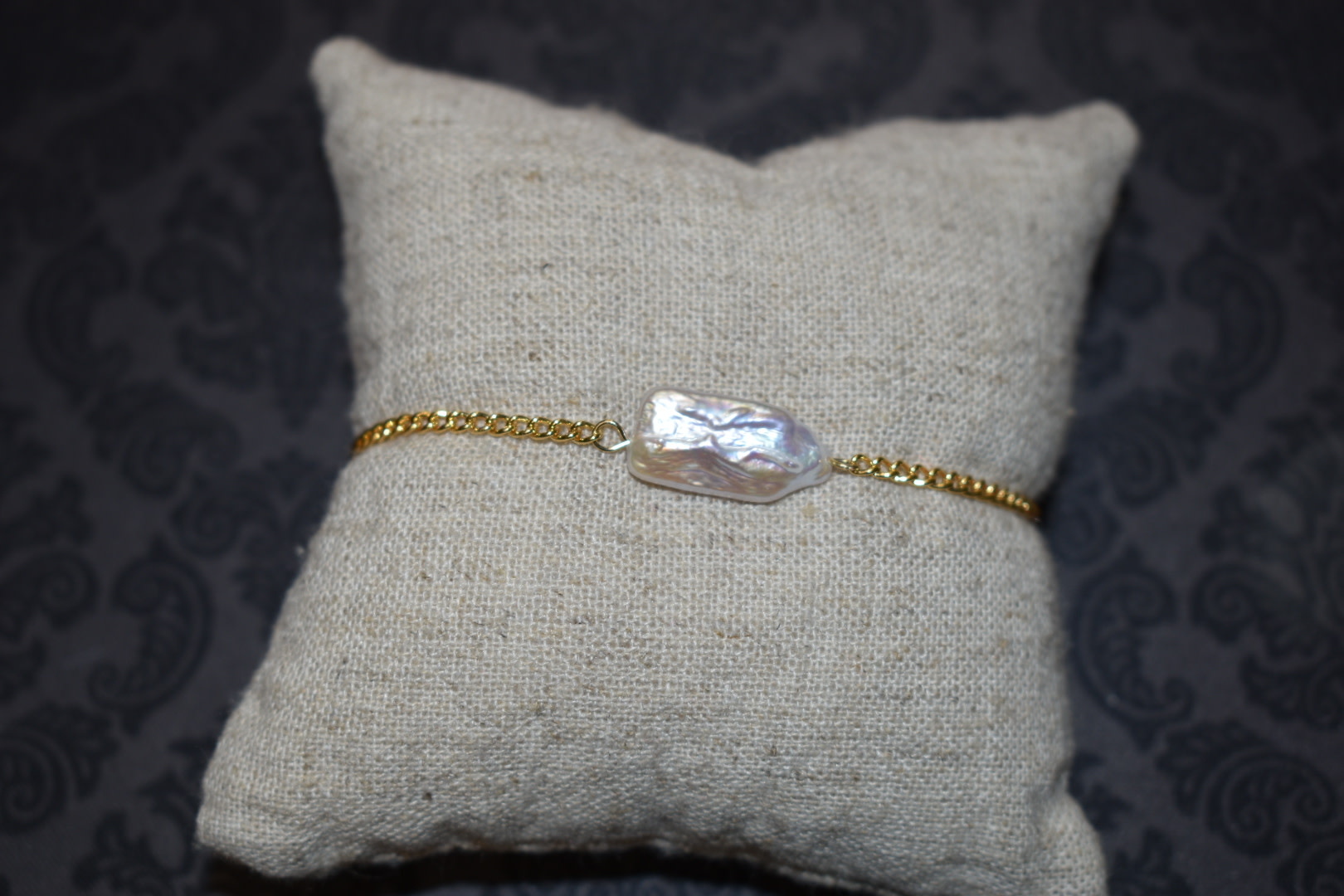 available at m. lynne designs Gold Link Bracelet with Rectangle Pearl