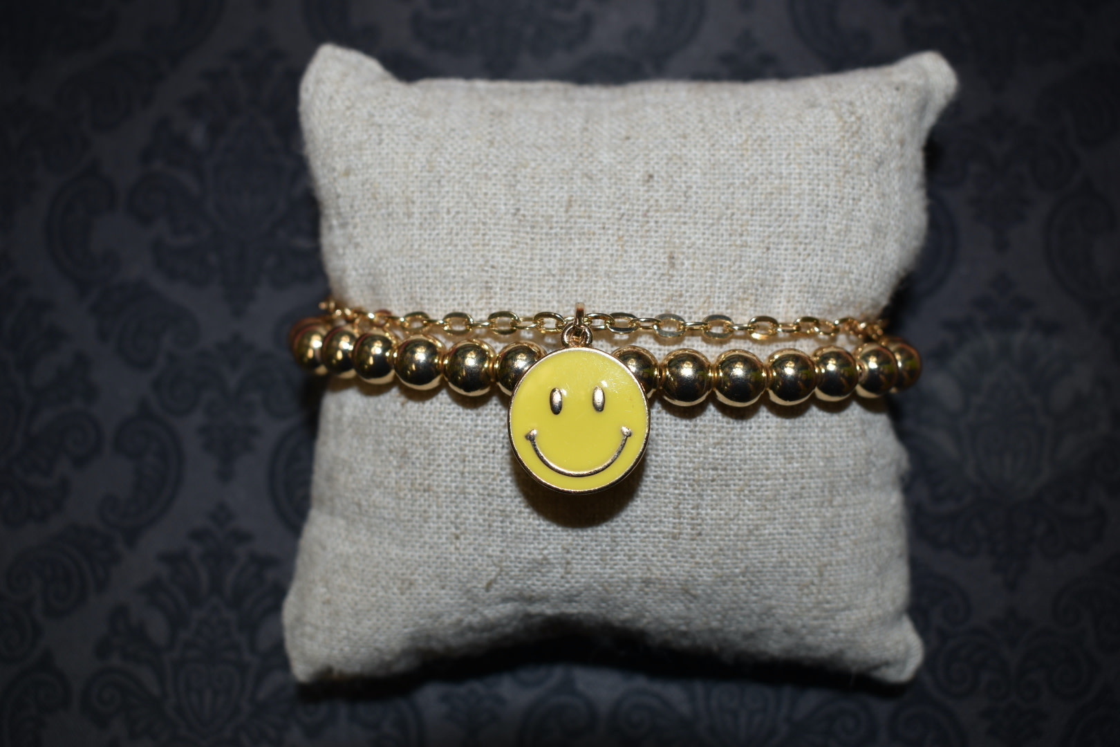 available at m. lynne designs Double Gold with Smiley Face Bracelet