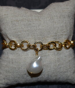 available at m. lynne designs Gold Link Bracelet with Baroque Pearl
