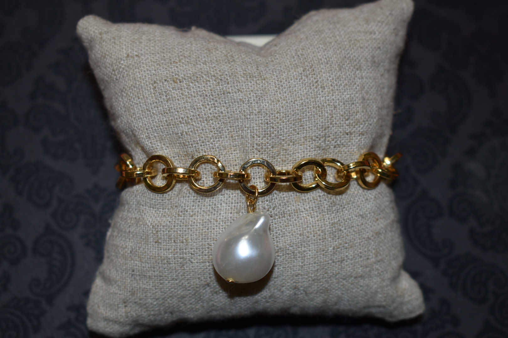 available at m. lynne designs Gold Link Bracelet with Baroque Pearl
