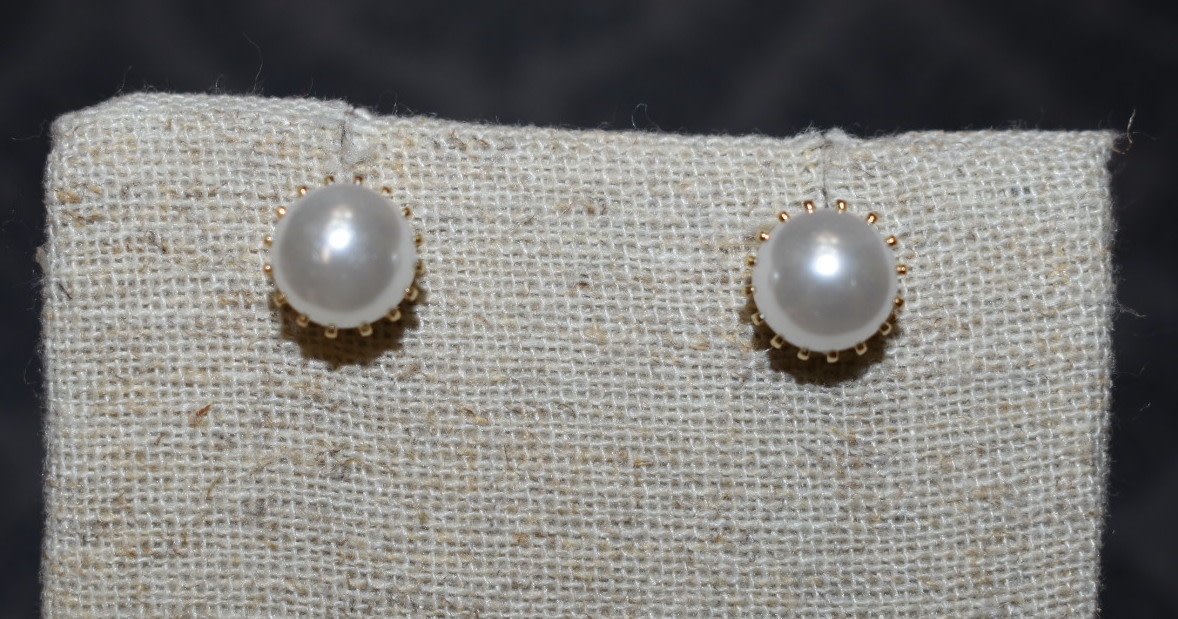 available at m. lynne designs Pearl with Gold Stud Earring