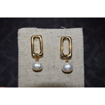 m. lynne designs gold rectangle earring with pearl dangle