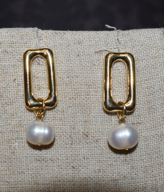 available at m. lynne designs gold rectangle earring with pearl dangle