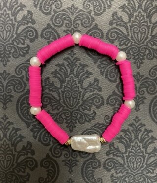 available at m. lynne designs pink heishi bracelet with pearls