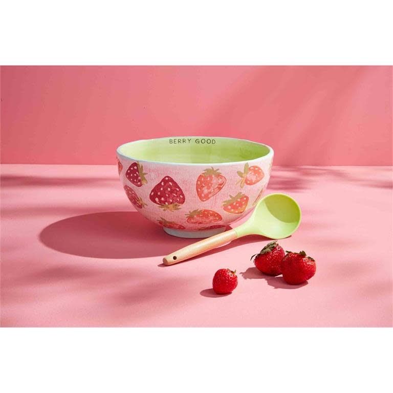 mud pie Hand-Painted Strawberry Bowl with Spoon