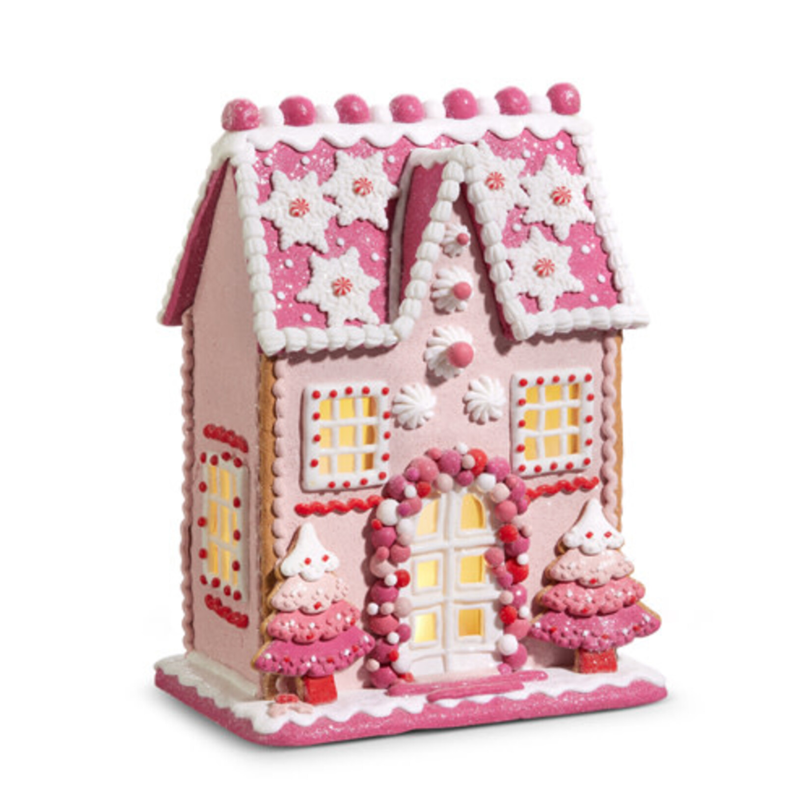 m. lynne designs pink lighted gingerbread house with ombre trees