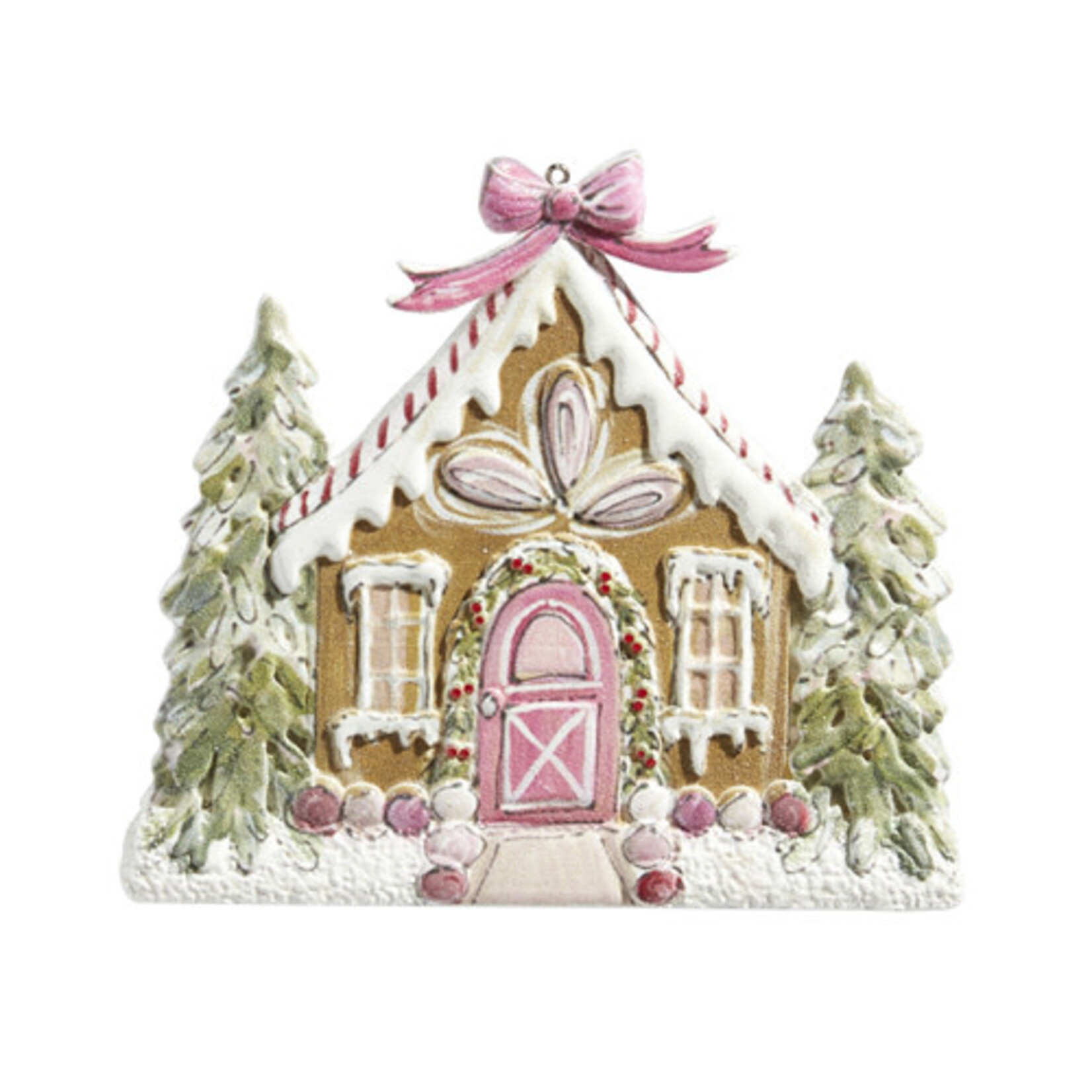 m. lynne designs pink gingerbread house ornament