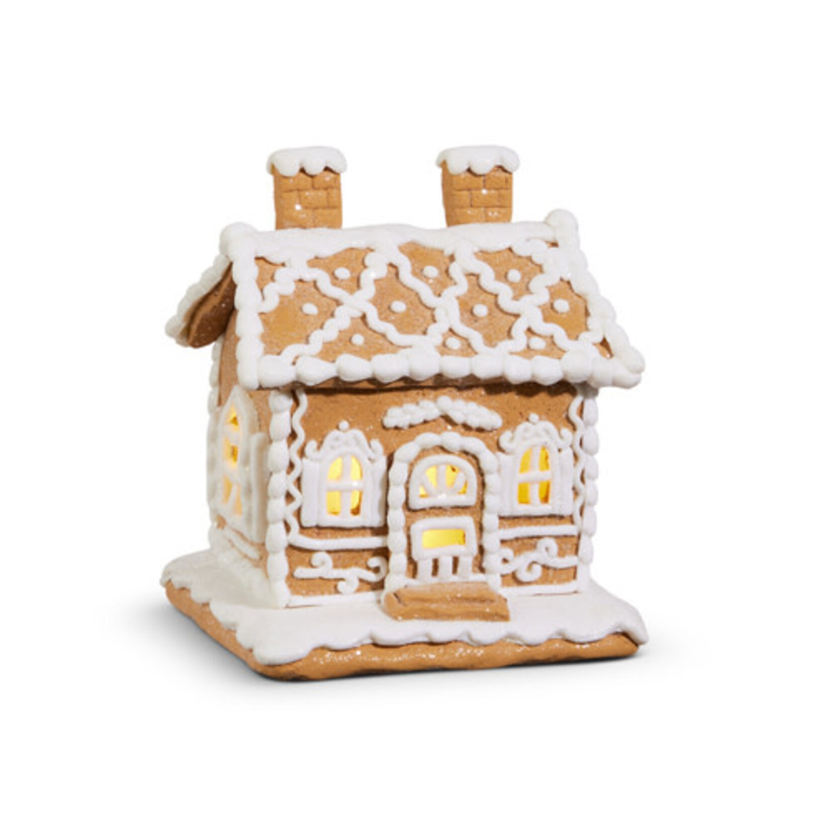 m. lynne designs white icing lighted gingerbread house with double chimney