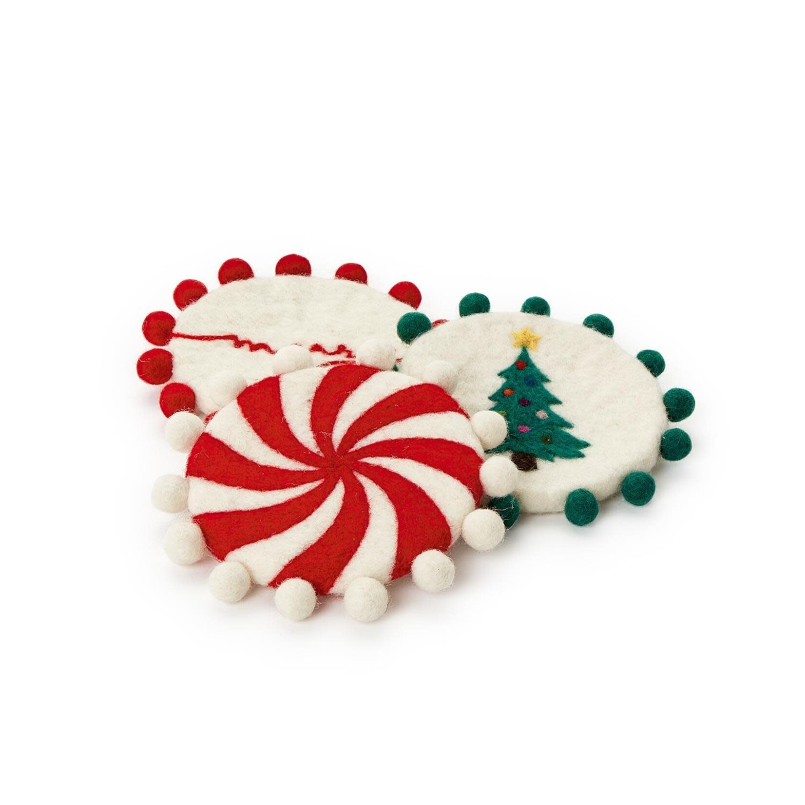 m. lynne designs felt christmas coaster with poms