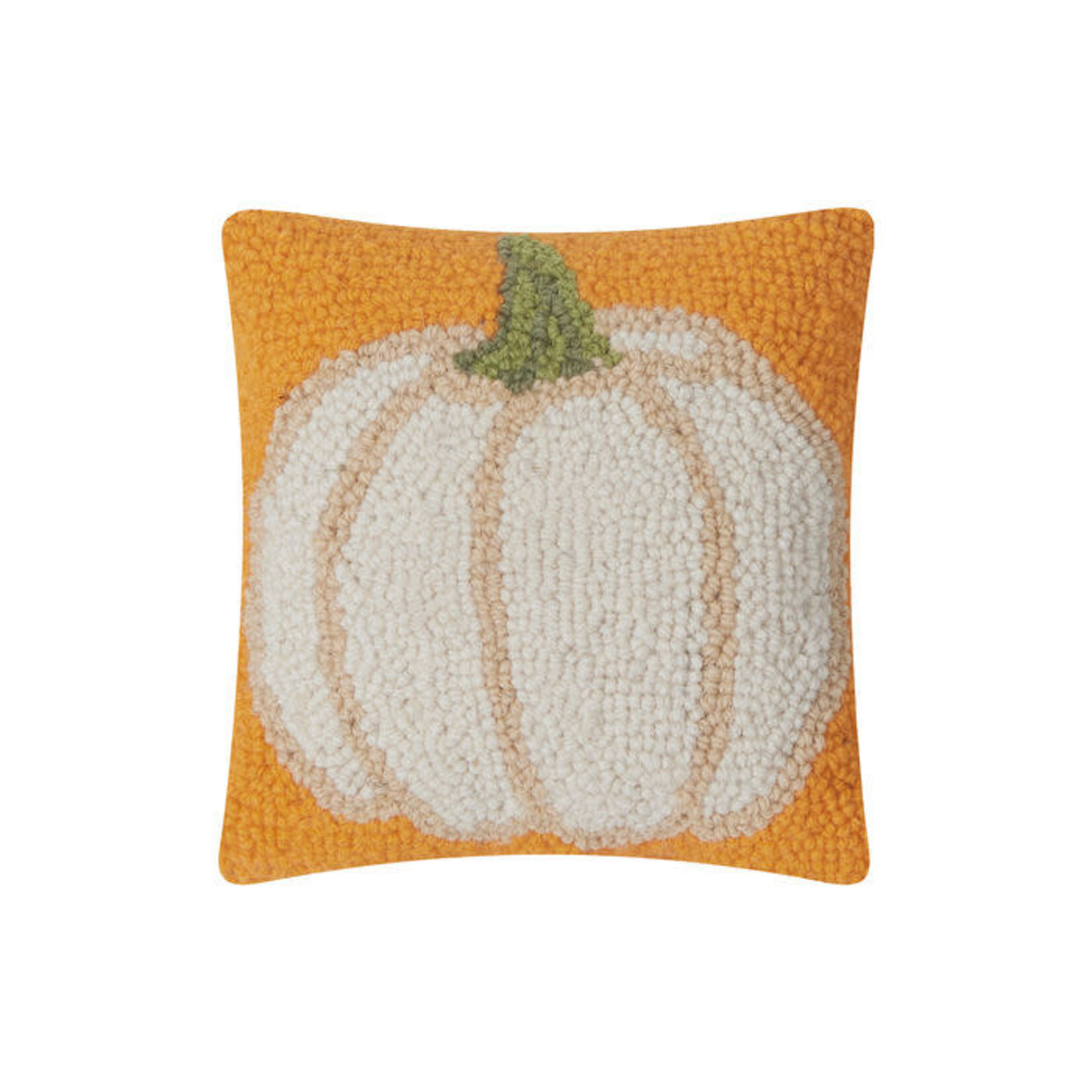 m. lynne designs white fall pumpkin pillow with orange background