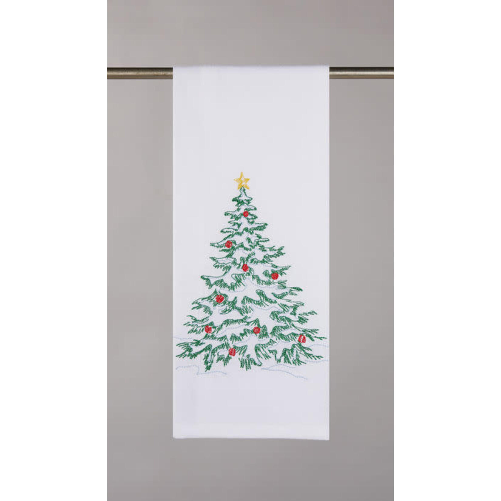 m. lynne designs snowy tree embroidered tea towel