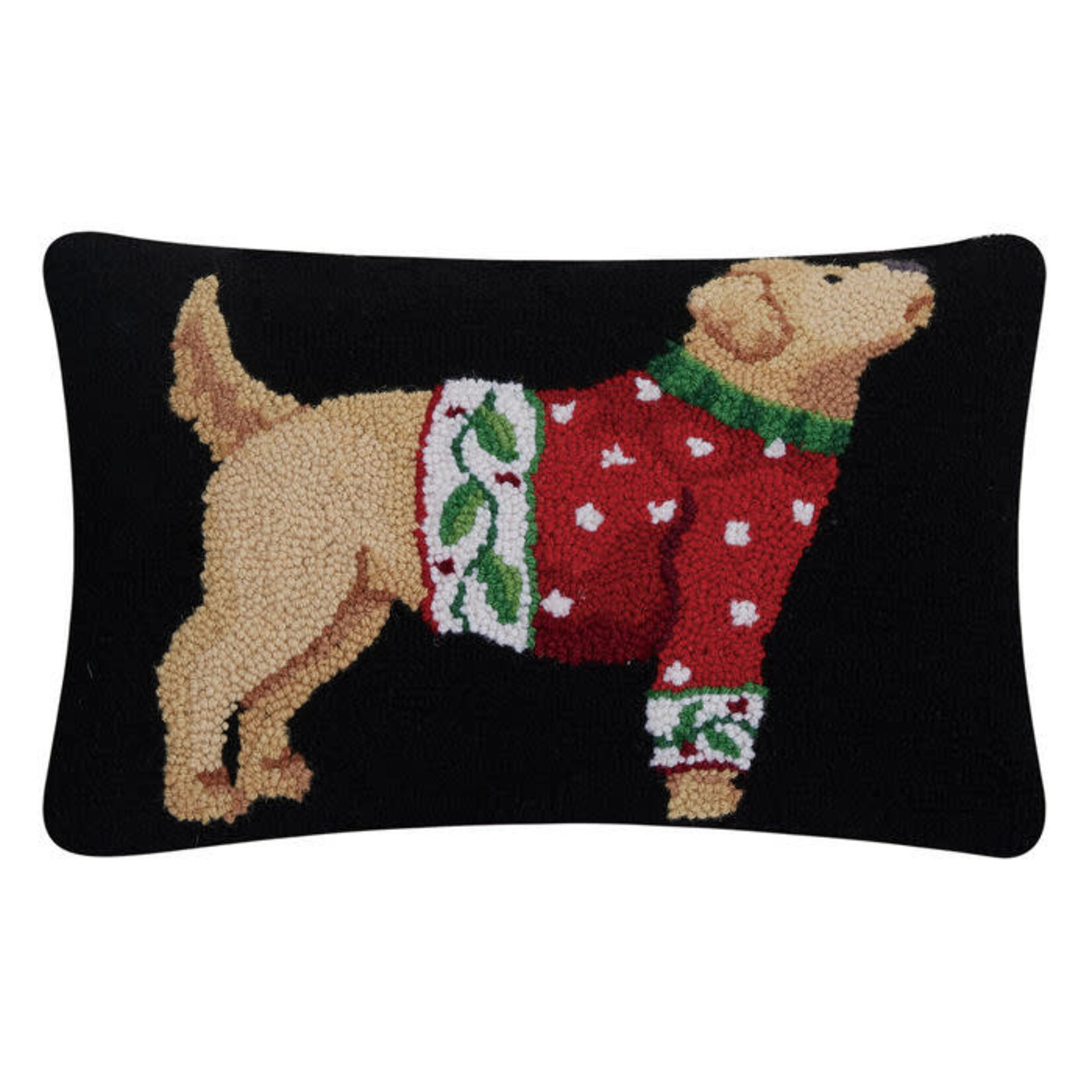 m. lynne designs christmas puppy in sweater pillow