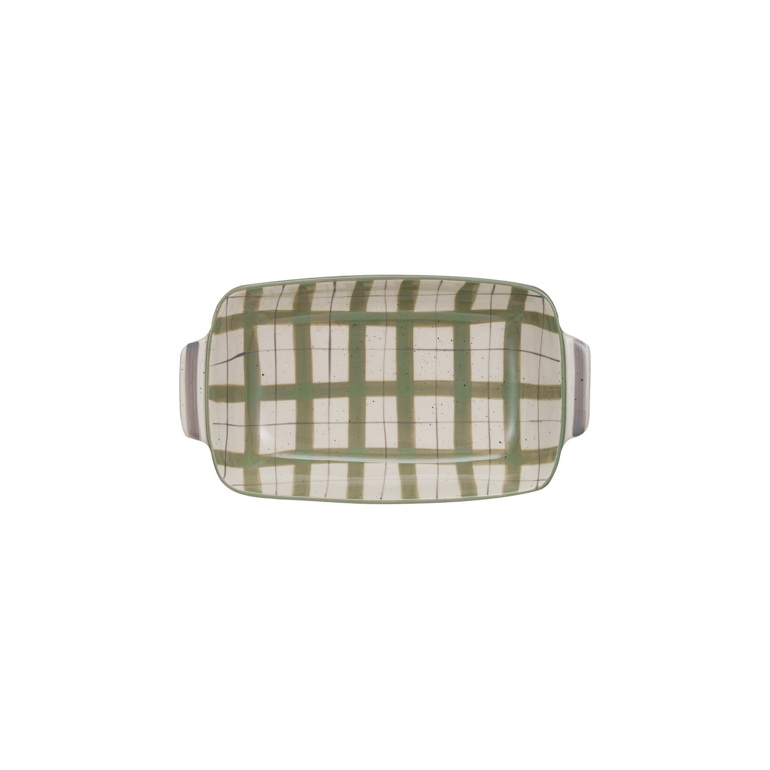 available at m. lynne designs cream and green plaid baking dish