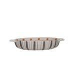 m. lynne designs quart dot and stripes in cream and mustard baking dish