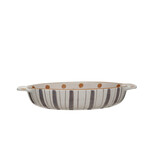 available at m. lynne designs quart dot and stripes in cream and mustard baking dish