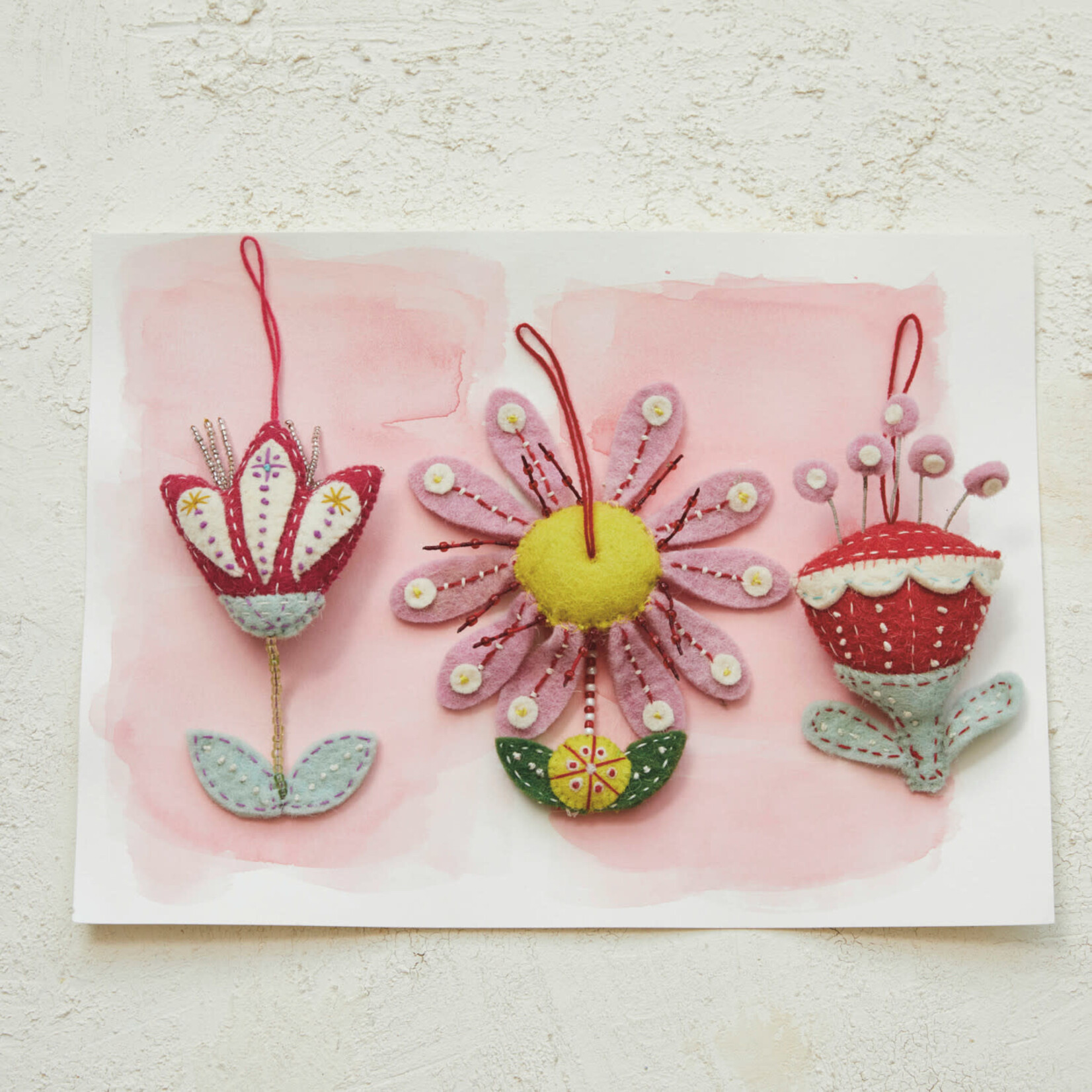 m. lynne designs wool felt flower ornament with embroidery & beads