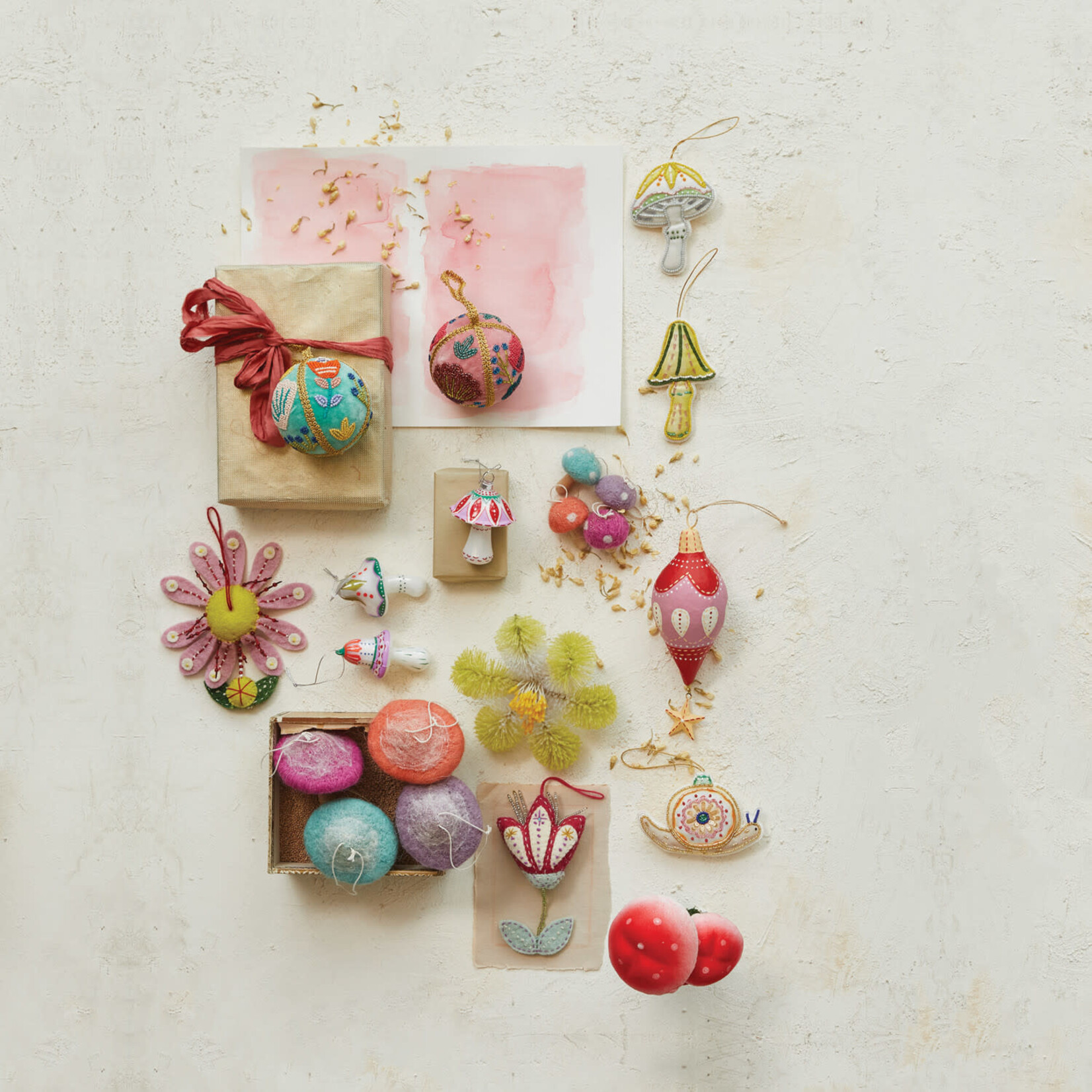 m. lynne designs wool felt flower ornament with embroidery & beads