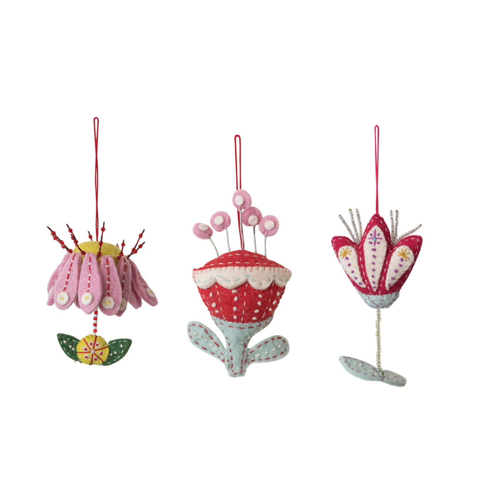 m. lynne designs wool felt flower ornament with embroidery & beads