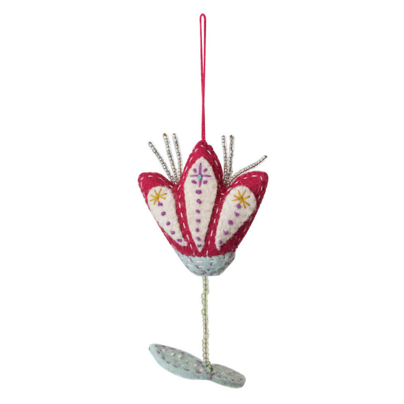 m. lynne designs wool felt flower ornament with embroidery & beads