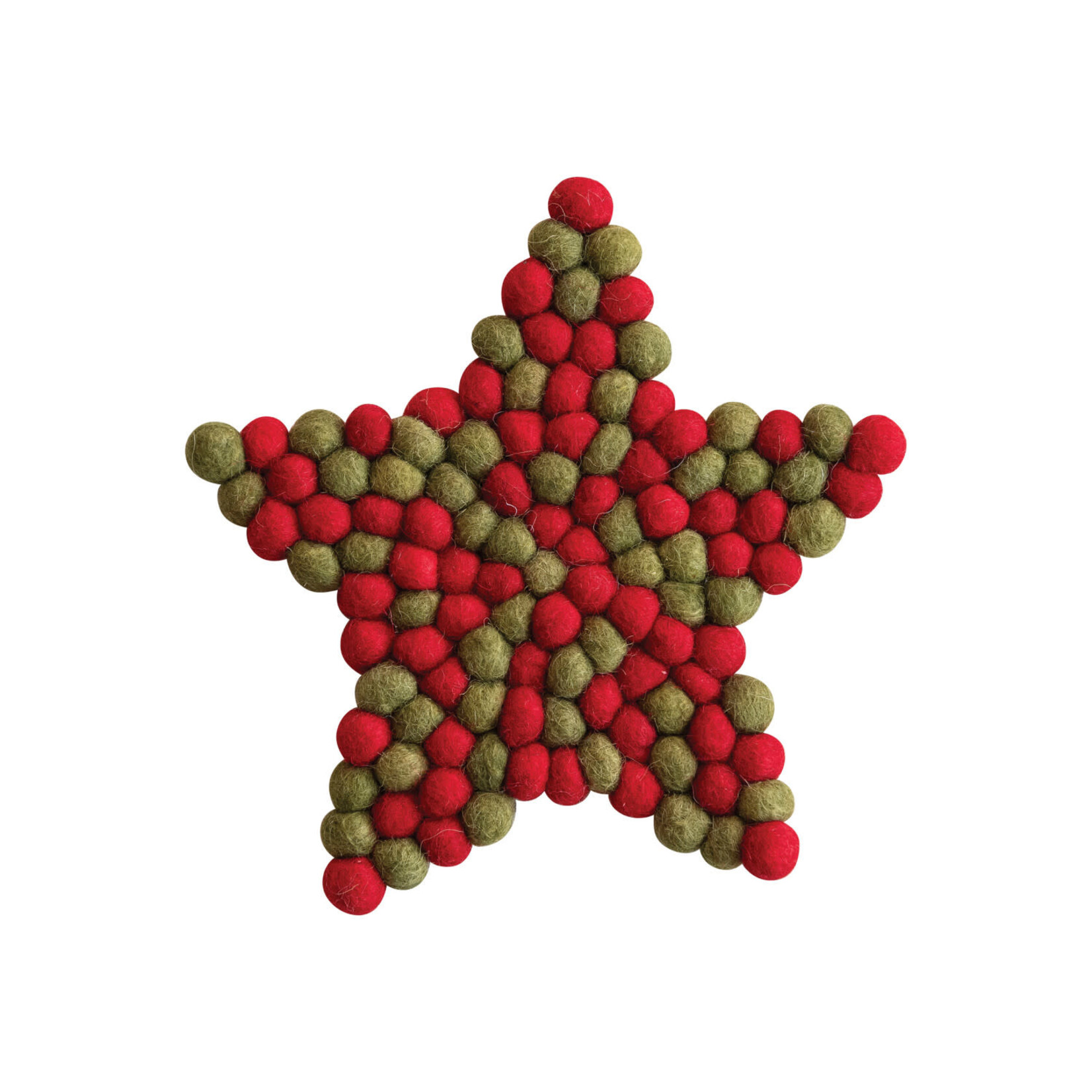 m. lynne designs green & red wool felt ball star trivet