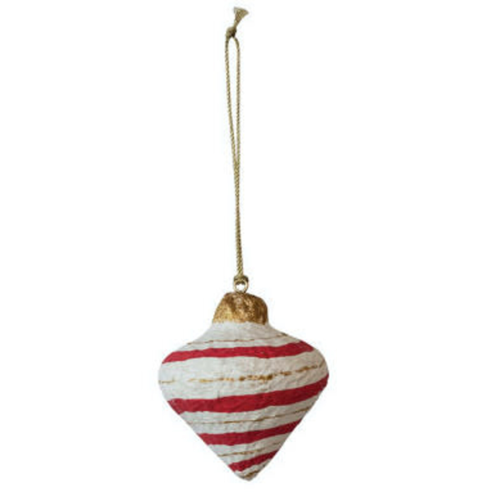 m. lynne designs paper mache ornament with reds, greens and blues