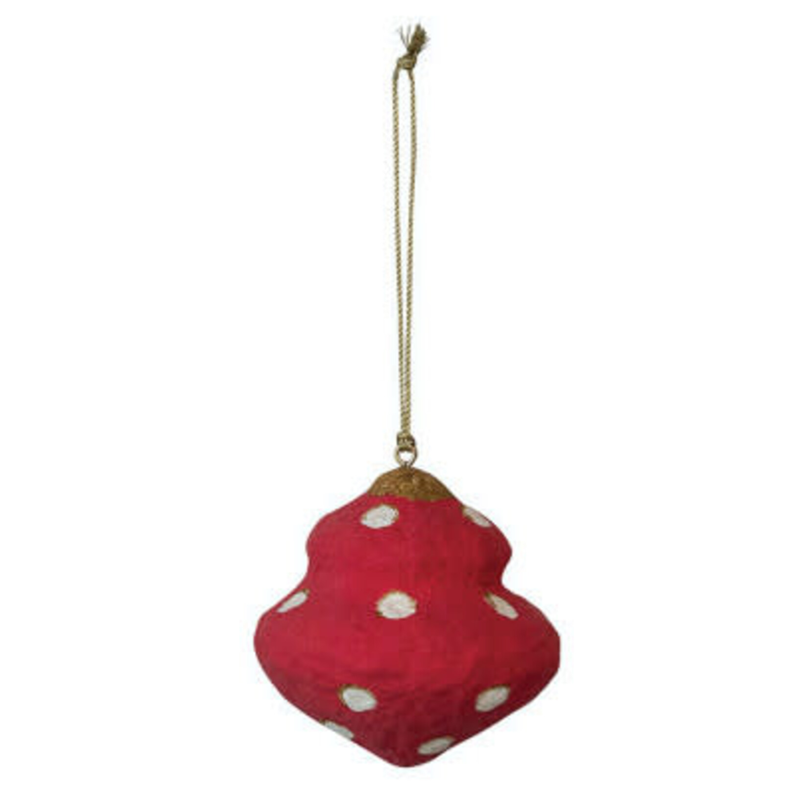 m. lynne designs paper mache ornament with reds, greens and blues