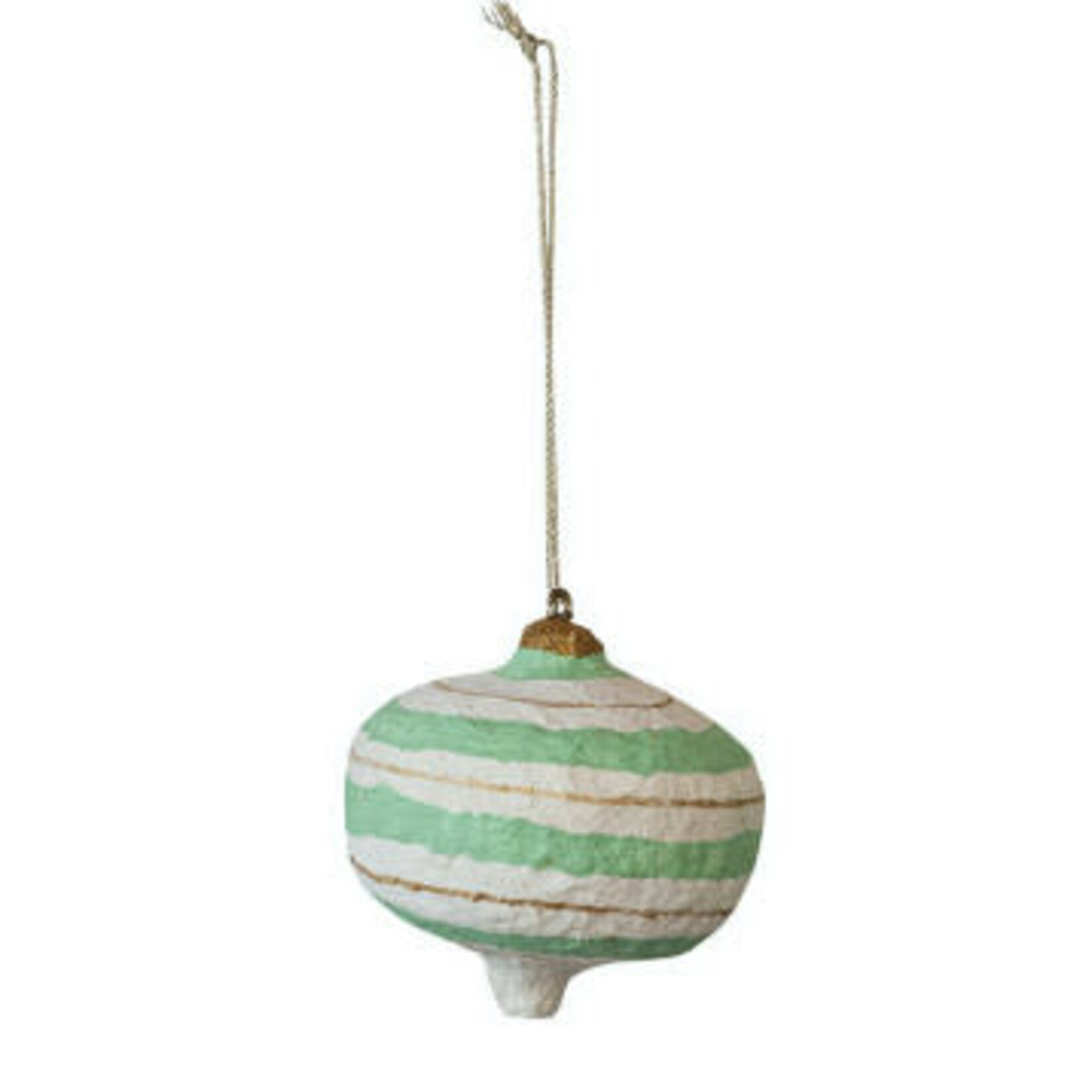 m. lynne designs paper mache ornament with reds, greens and blues