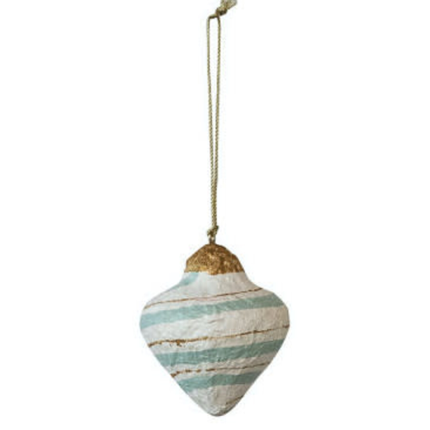 m. lynne designs paper mache ornament with reds, greens and blues