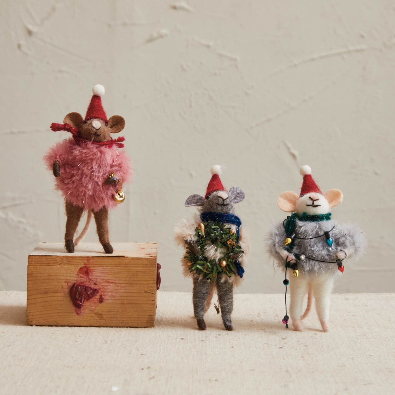 m. lynne designs christmas mouse in fuzzy sweater