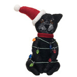 m. lynne designs black felt christmas cat with hat and lights
