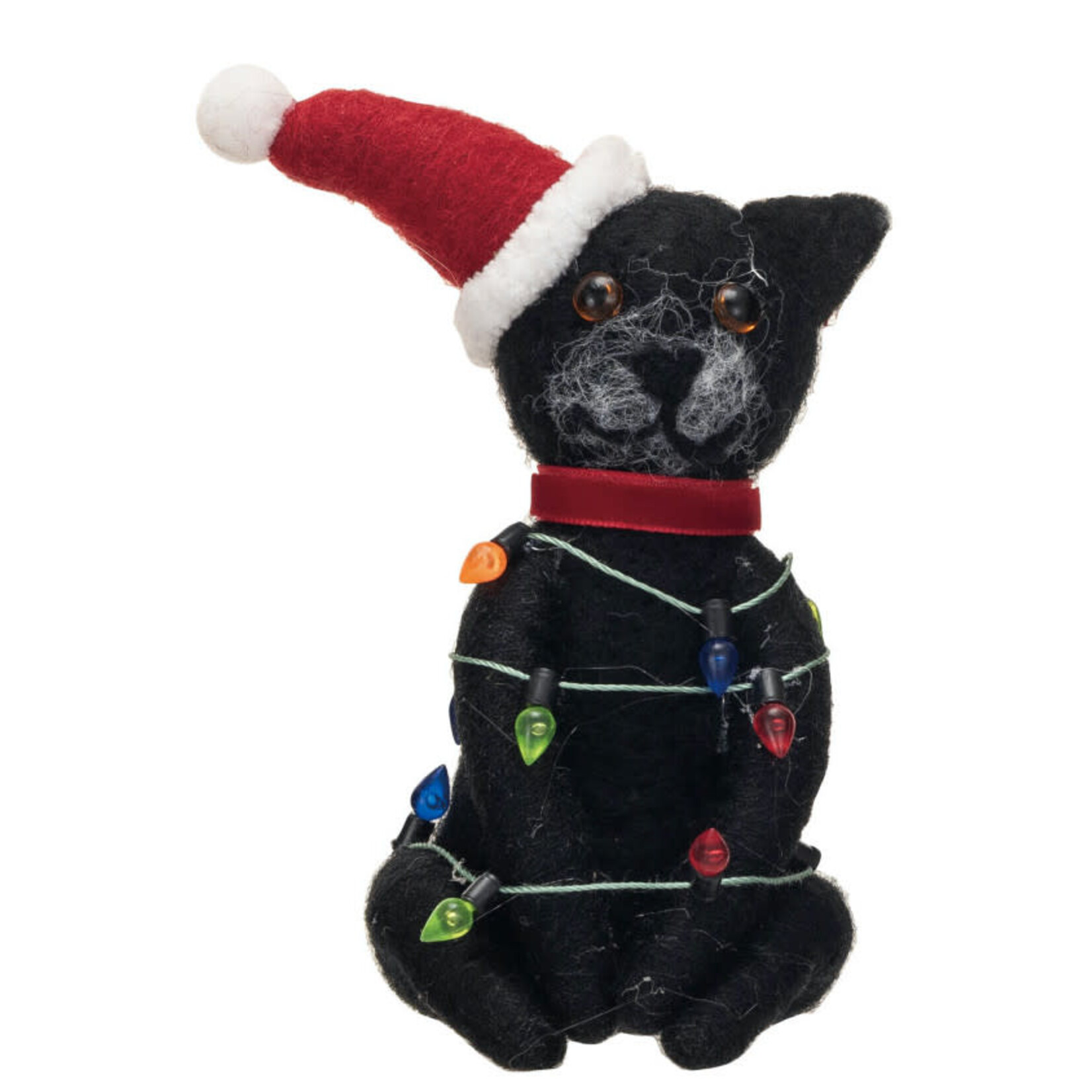 m. lynne designs black felt christmas cat with hat and lights
