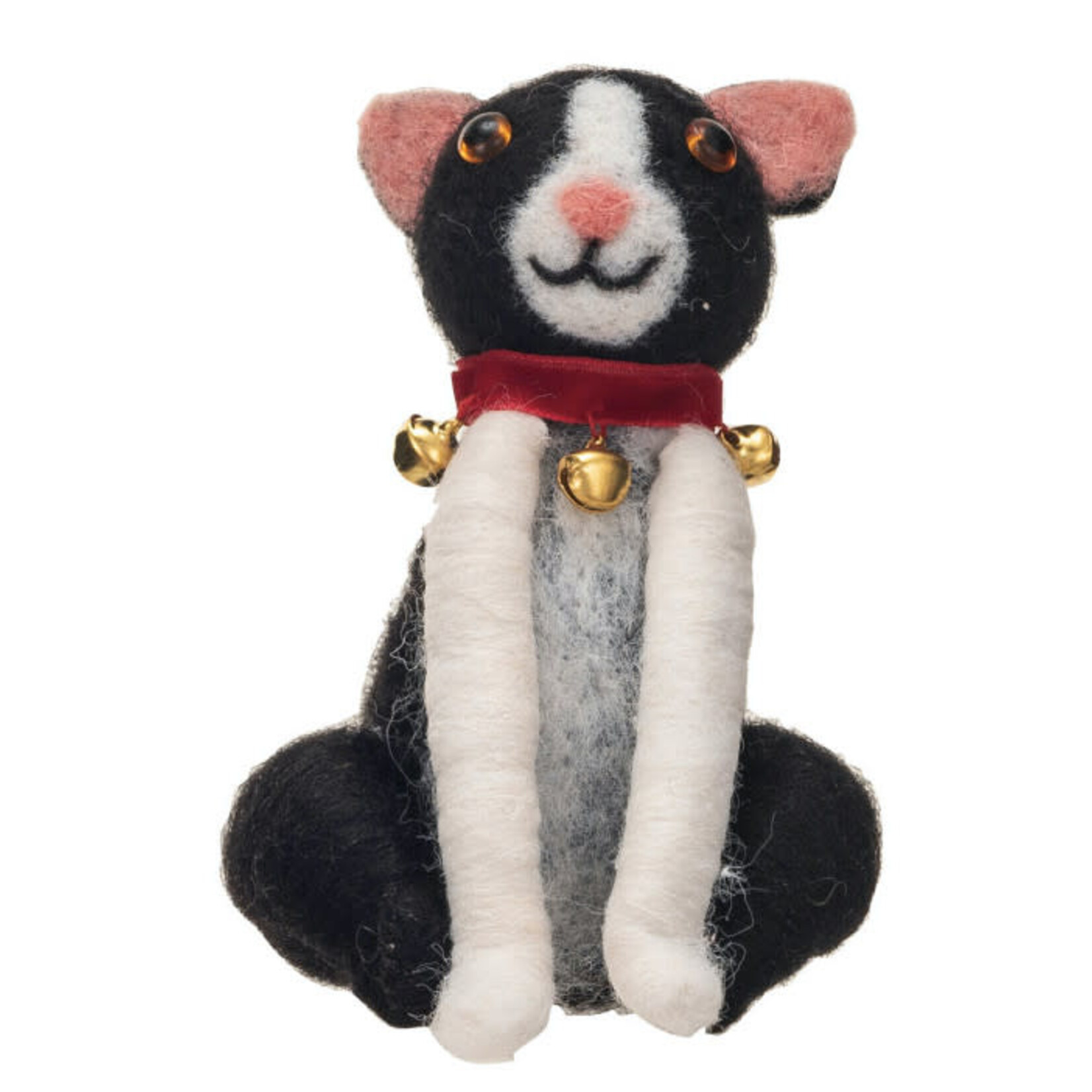 m. lynne designs black and white felt christmas cat with jingle bells