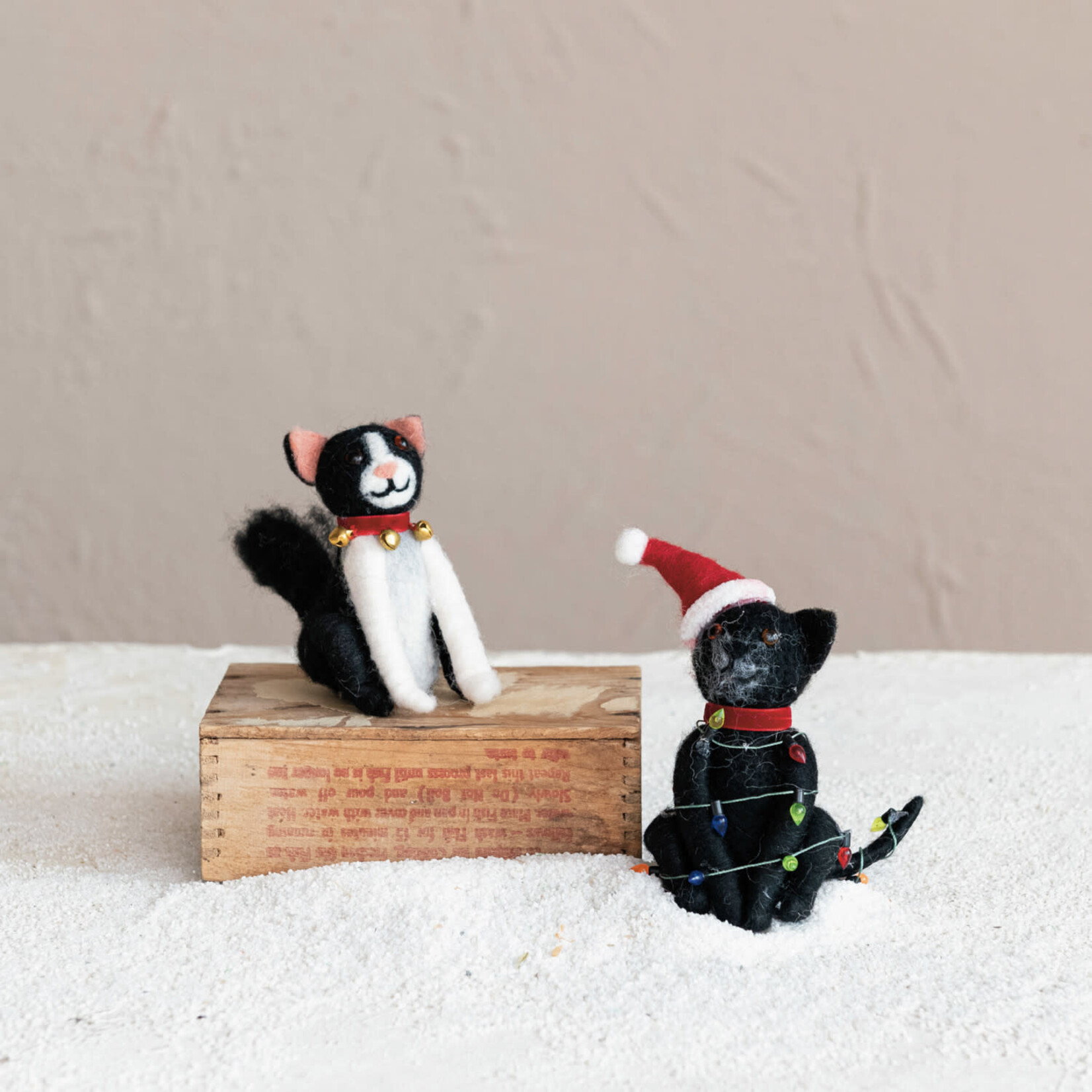 m. lynne designs black and white felt christmas cat with jingle bells