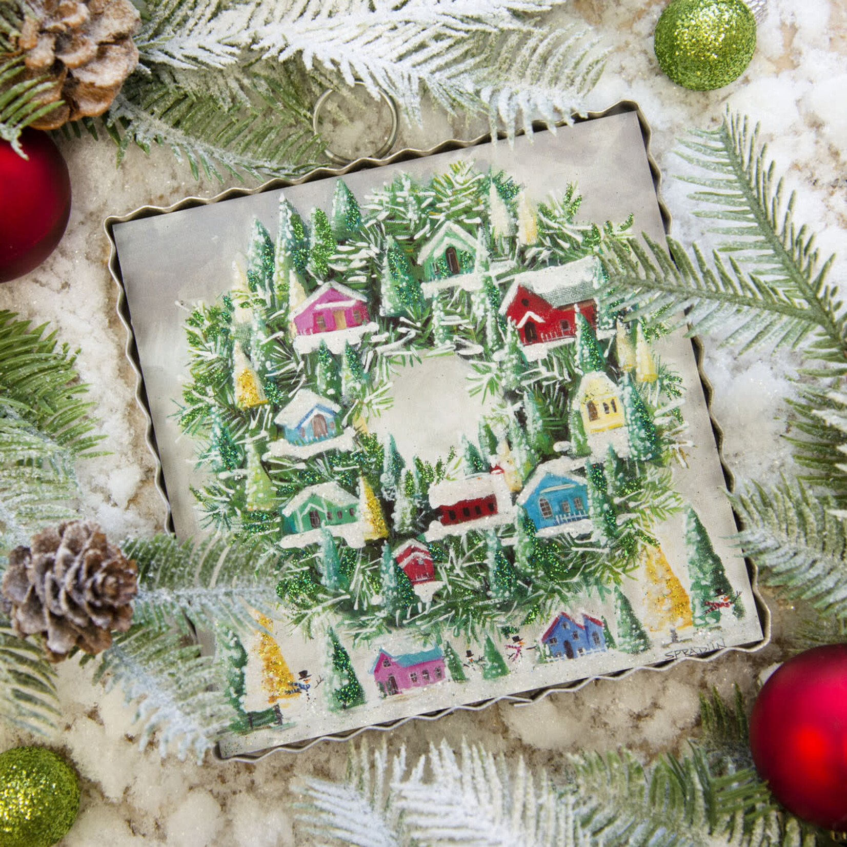 the round top collection vintage house wreath charm