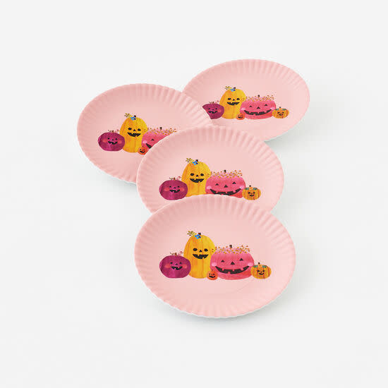 available at m. lynne designs pink halloween pumpkin 'paper' plate