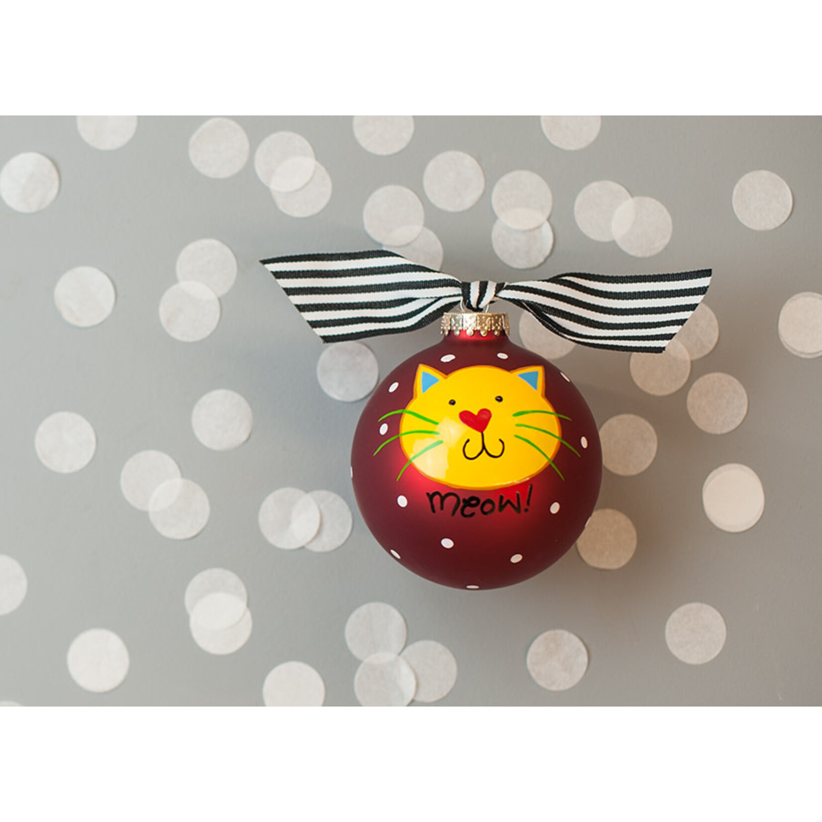 coton colors meow red cat glass ornament