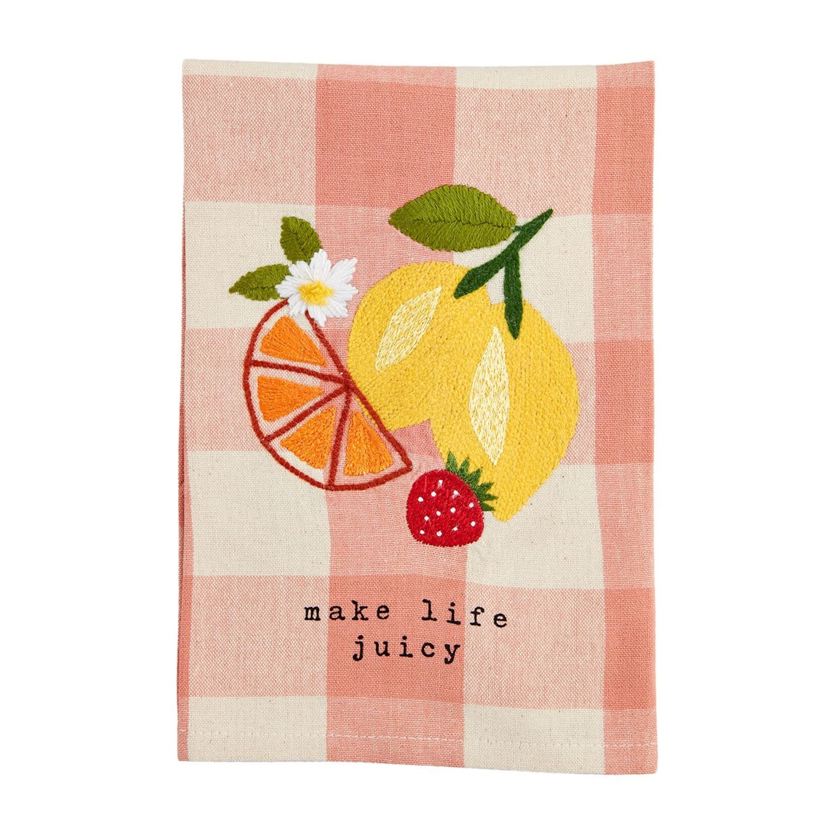mud pie make life embroidered tea towel