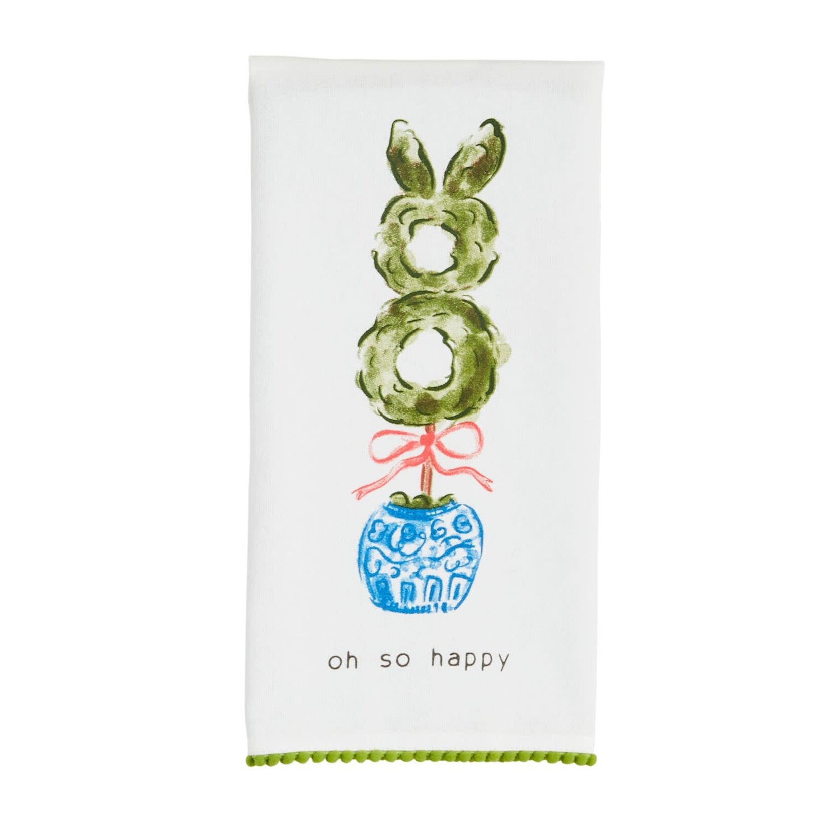 mud pie oh so happy topiary with poms tea towel
