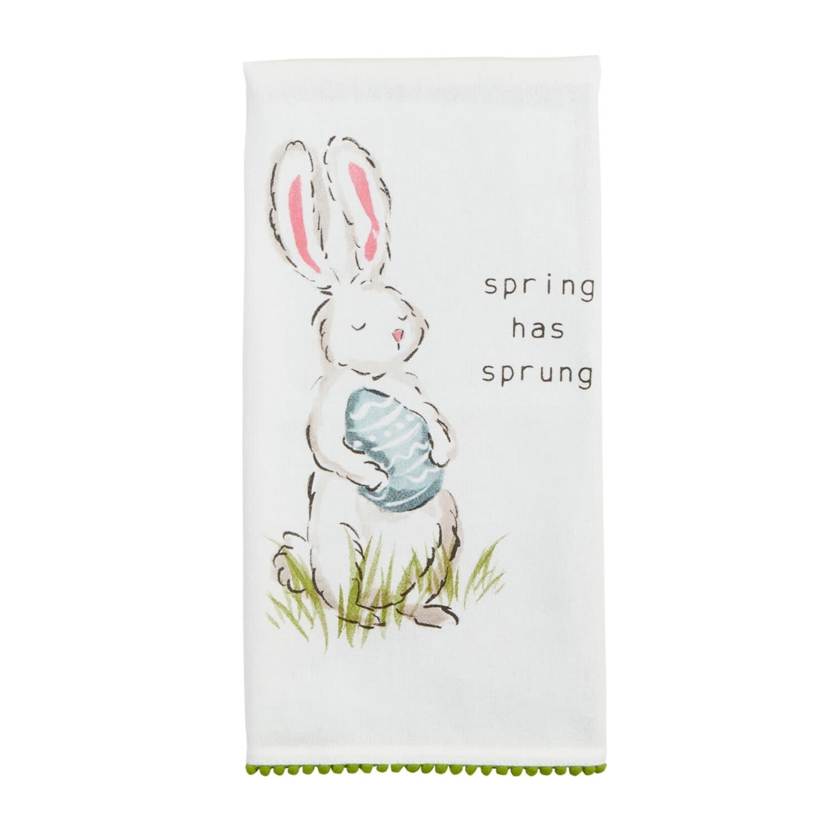 mud pie spring has bunny egg with poms tea towel