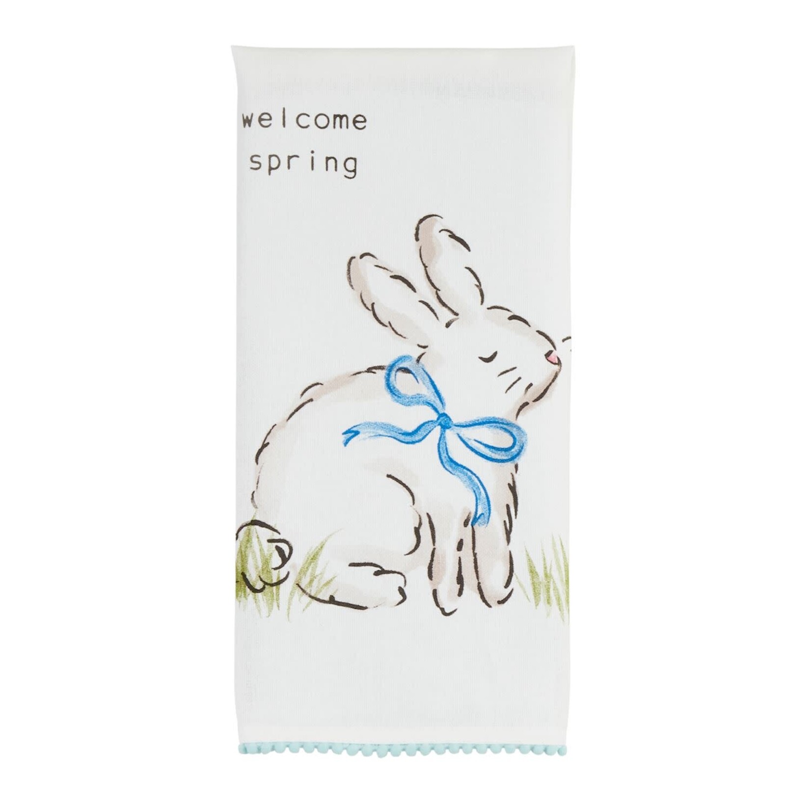 mud pie welcome spring bunny with poms tea towel
