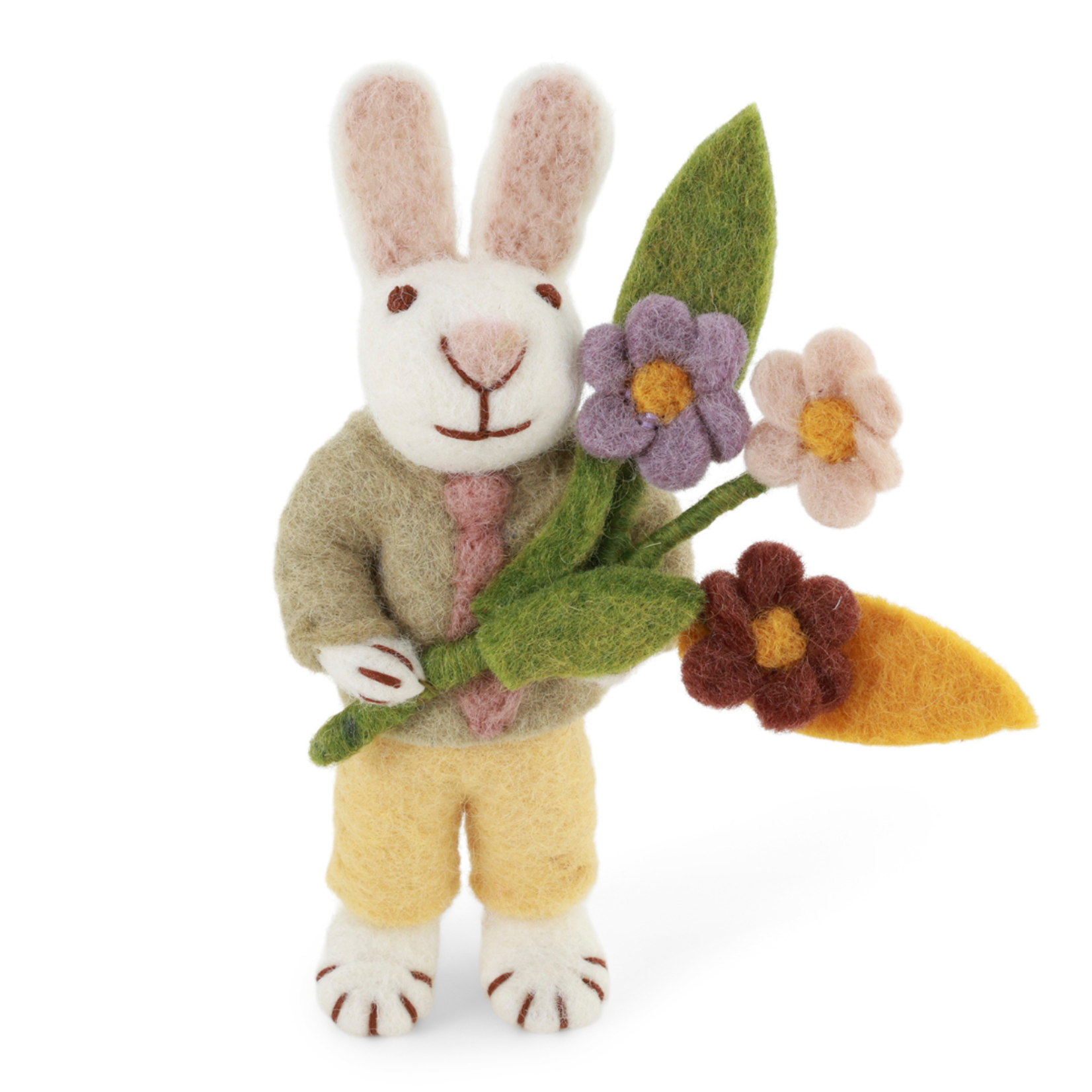 m. lynne designs white felt bunny with tie and narcissus flower
