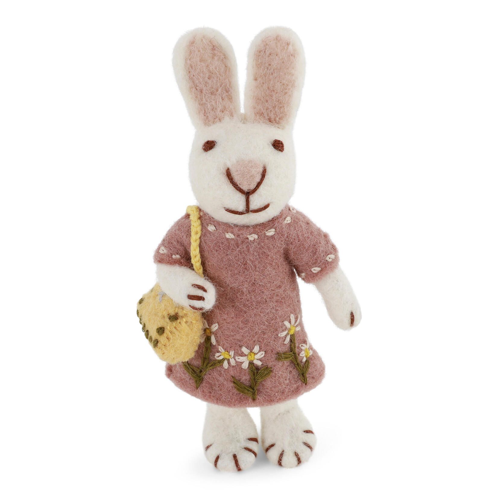 m. lynne designs white felt bunny with lavender dress & purse