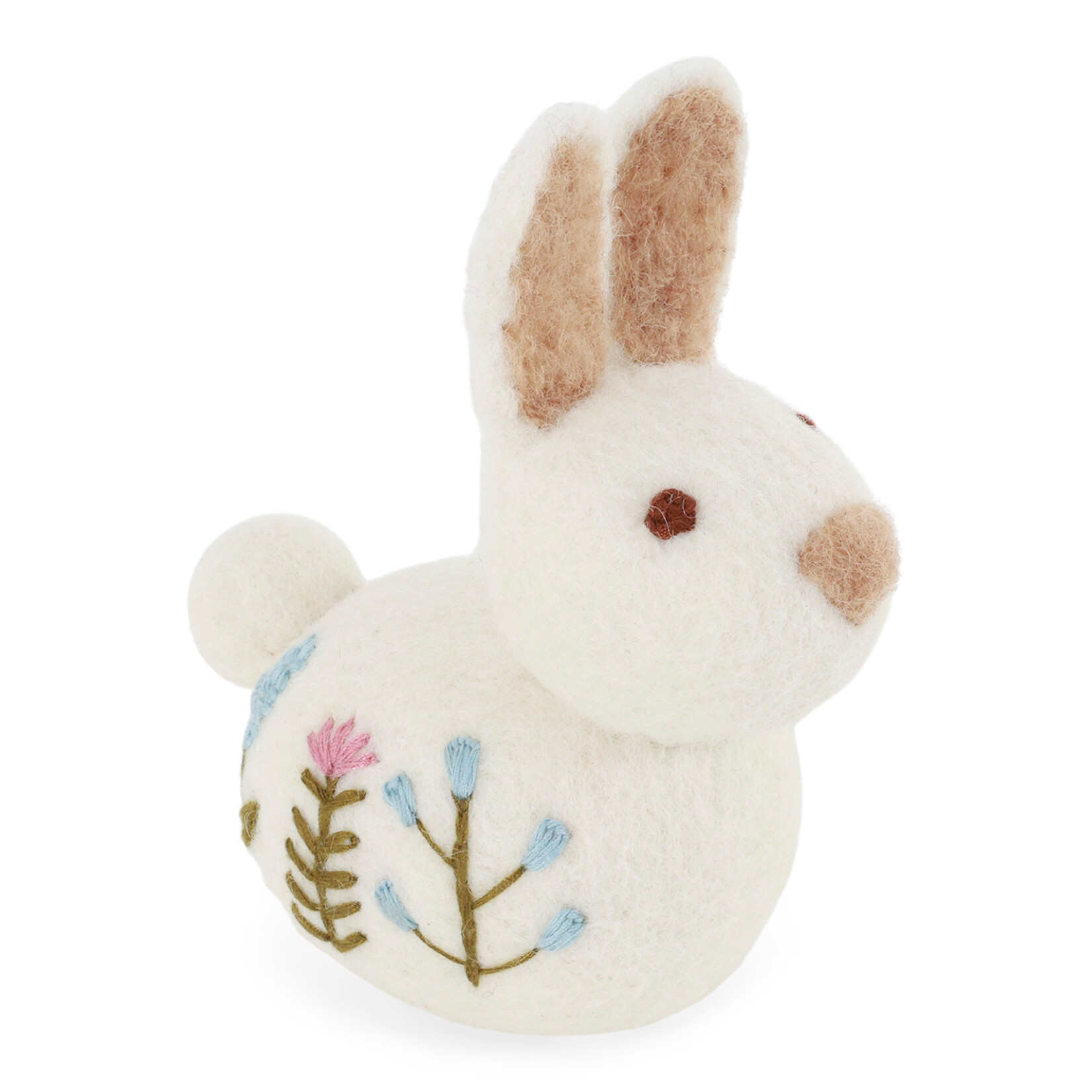 m. lynne designs white felt sitting bunny with flower embroidery