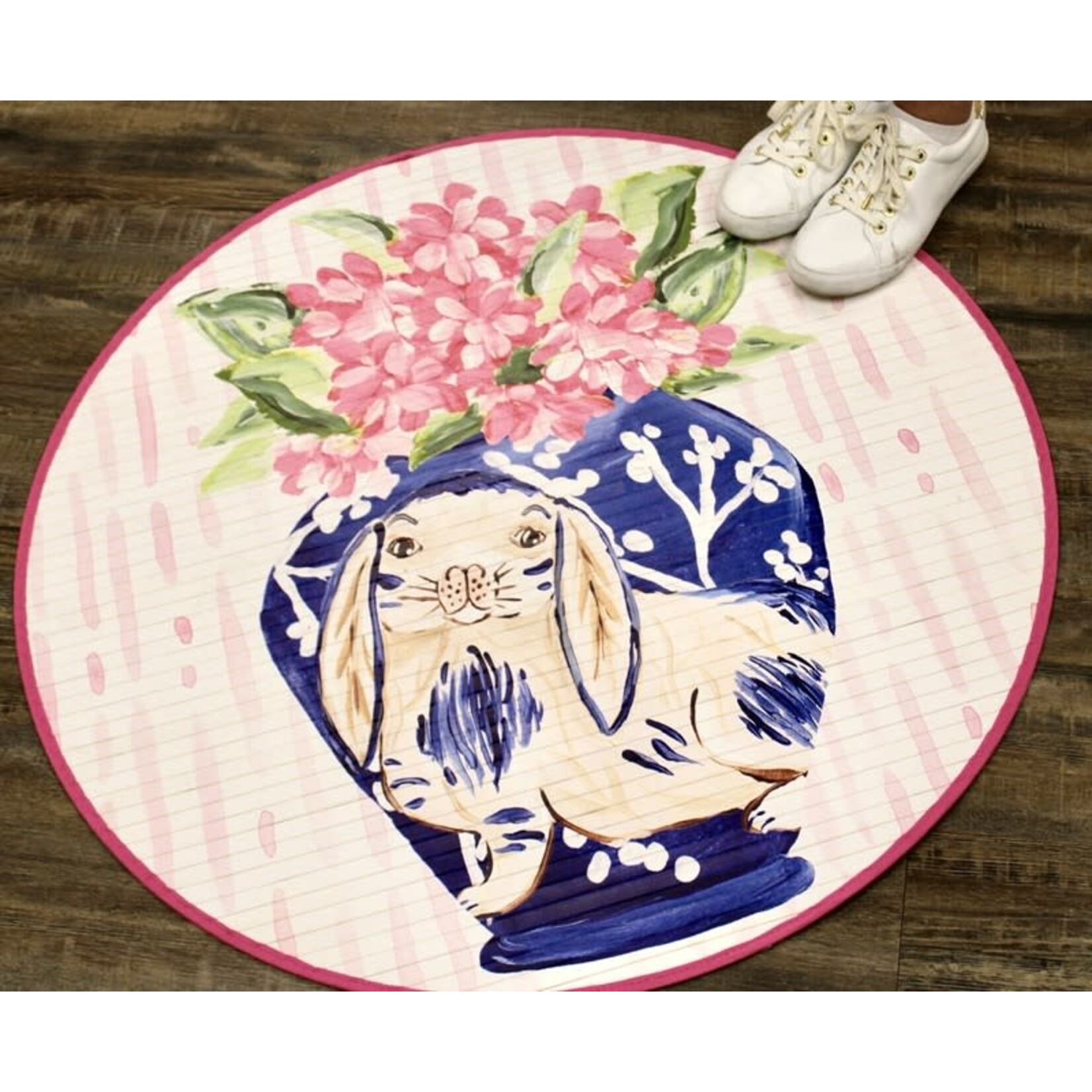 m. lynne designs bunny biossoms round bamboo mat