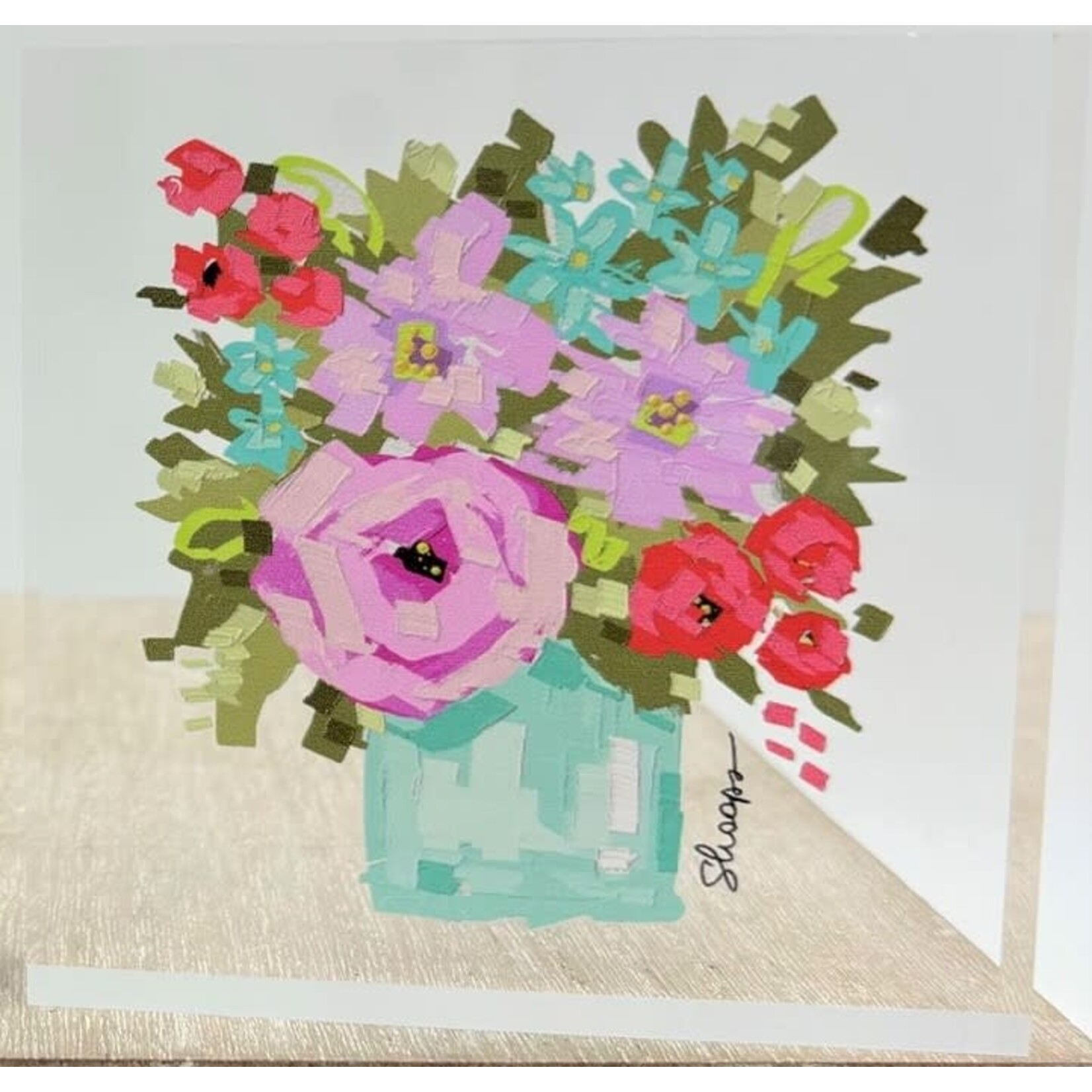 m. lynne designs square florals acrylic with pinks and teals