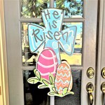 m. lynne designs He is risen cross door hanger