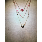 m. lynne designs gold multi-chain necklace with pink accents and gold heart