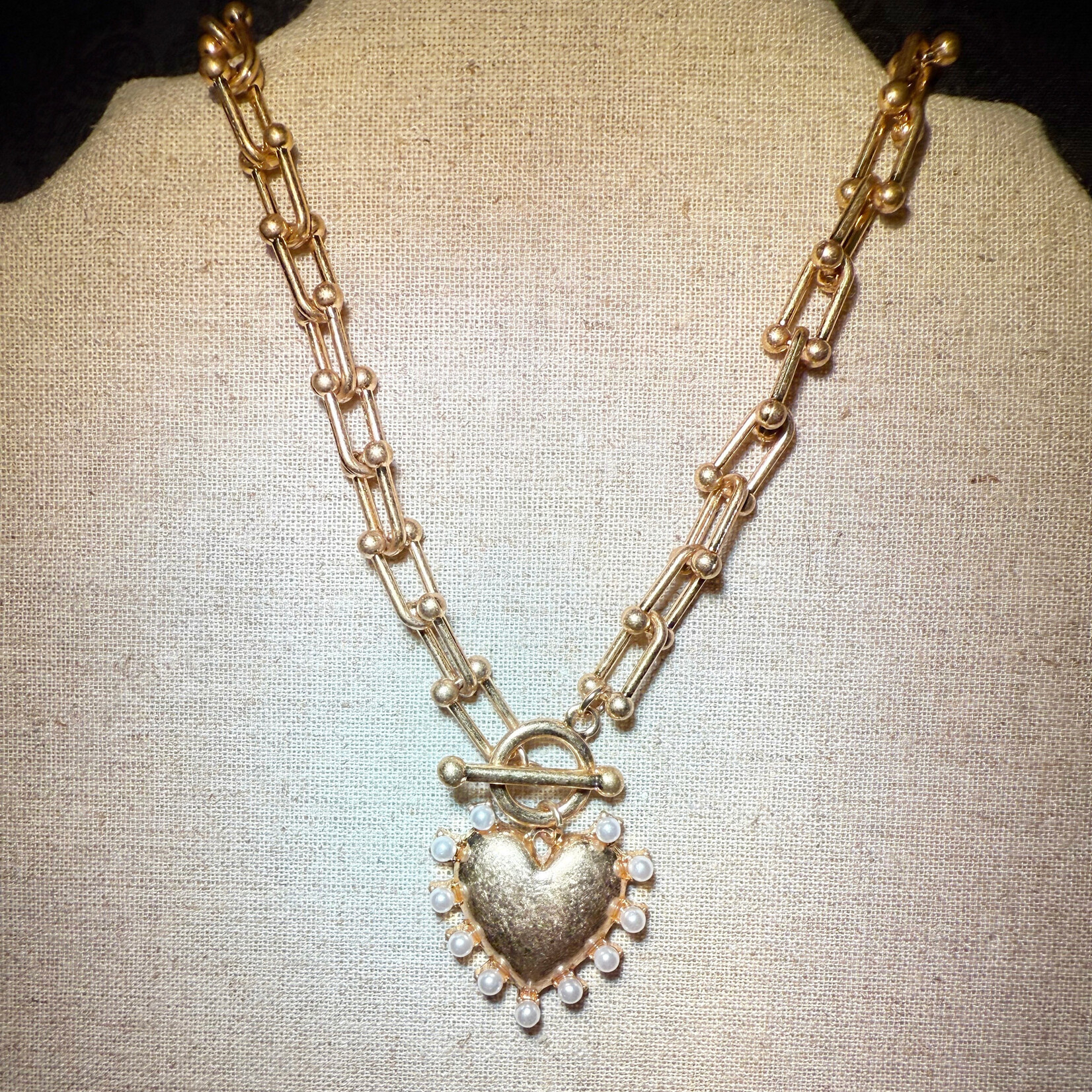 m. lynne designs paperclip heart and pearl necklace