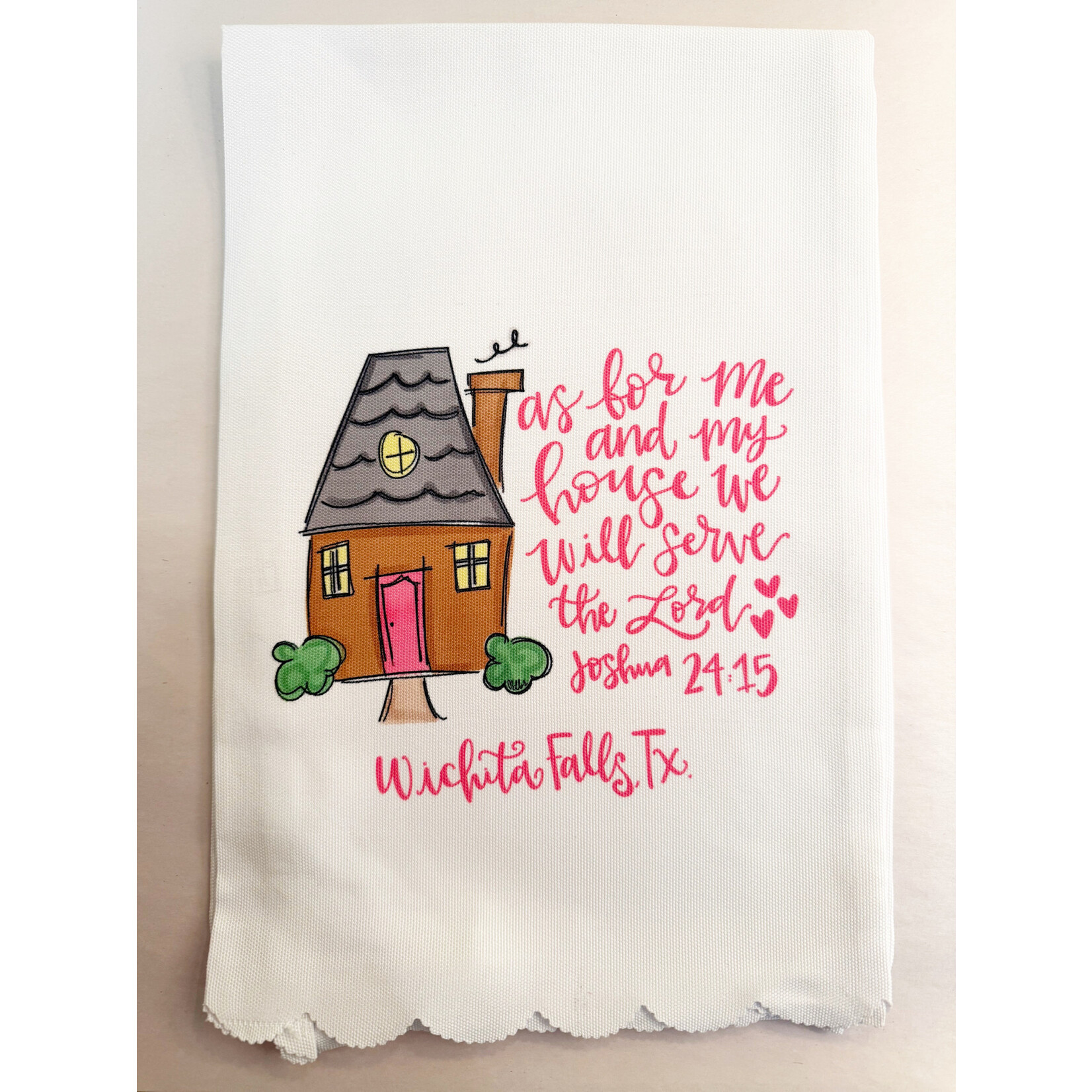 m. lynne designs as for me and my house scallop tea towel