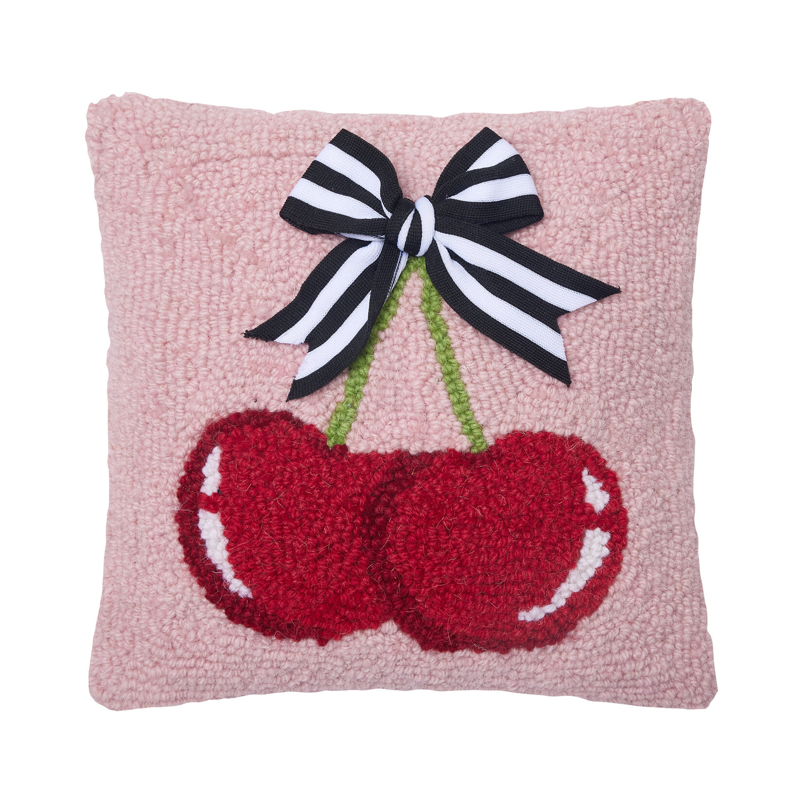 m. lynne designs cherries pillow with black & white ribbon